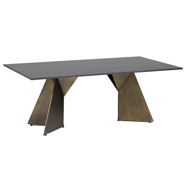 lavish_ Osiris Coffee Table - Stone Golden Black with a dark top and angled metal legs, perfect for interior design enthusiasts.