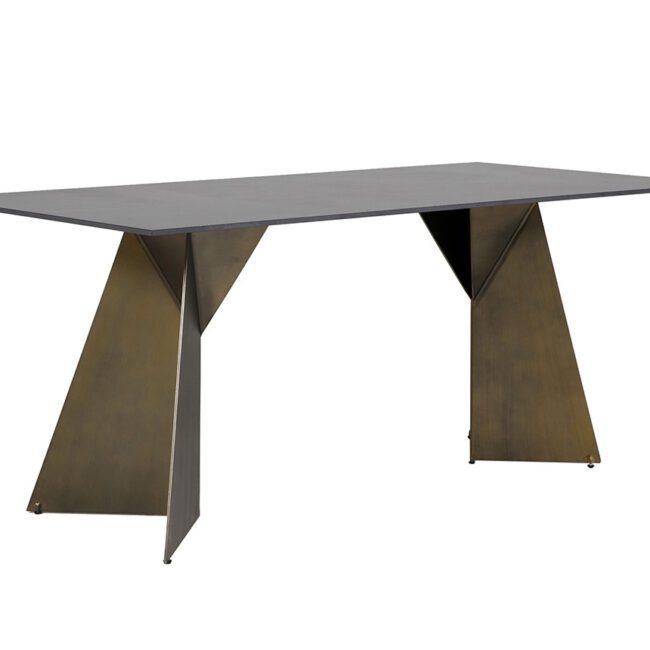 lavish_ Modern Osiris Dining Table 1800 - Stone Golden Black with a dark top and angular metal legs.