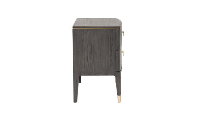 lavish_ Diletta Bedside Table 2 Drawer - Ebony with brass accents, perfect for Southport home decor, on a white background.