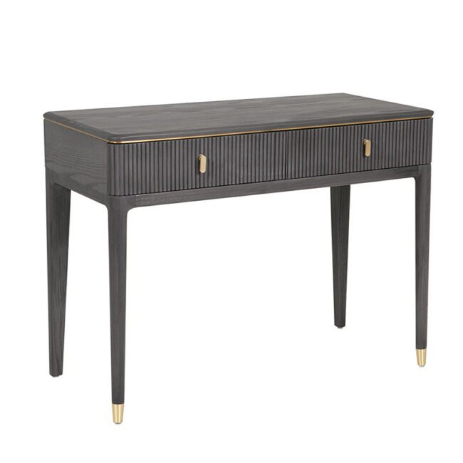 lavish_ Modern ebony Diletta dressing table with fluted detail and brass accents, perfect for Southport-inspired home decor.