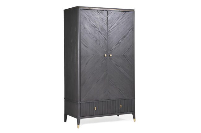 lavish_ Modern Diletta Wardrobe 2 Door 2 Drawer- Ebony with brass handles from Southport against a white background.
