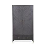 lavish_ Modern Diletta Wardrobe 2 Door 2 Drawer- Ebony with brass handles from Southport on a white background.