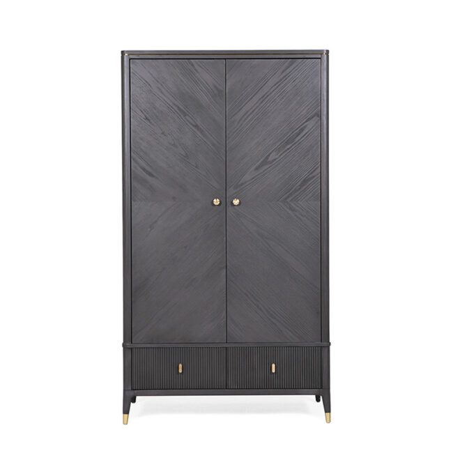 lavish_ Modern Diletta Wardrobe 2 Door 2 Drawer- Ebony with brass handles from Southport on a white background.