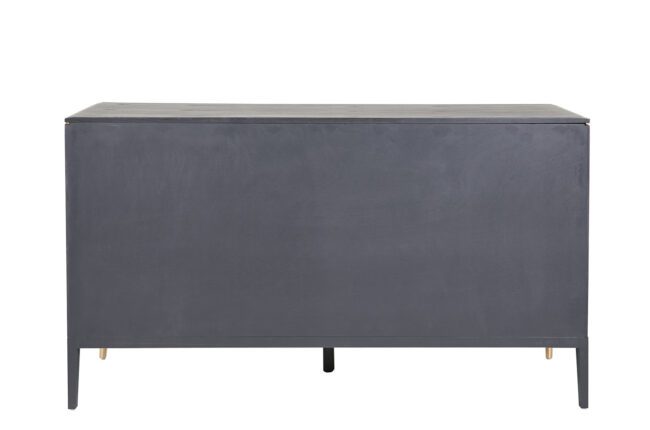 lavish_ Modern Diletta Dressing Chest 7 Drawer - Ebony with brass leg accents against a white background, perfect for Southport home decor.