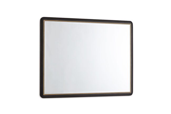 lavish_ A wall-mounted Diletta Mirror - Ebony with a black frame is an elegant piece of home decor on a white background.