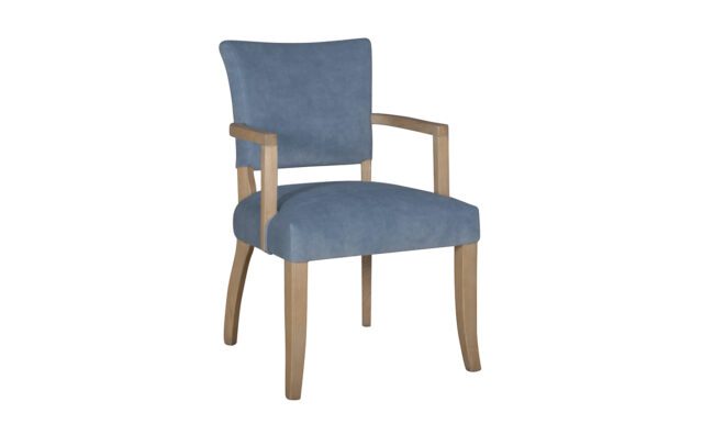 lavish_ Modern blue upholstered armchair with wooden legs, perfect for home decor.
