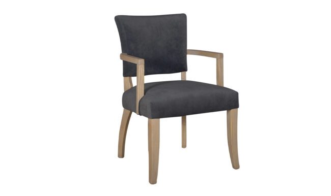 lavish_ Modern armchair with dark gray upholstery and light wooden legs, perfect for interior design enthusiasts.