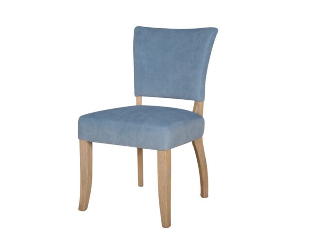 lavish_ Blue upholstered dining chair with wooden legs, perfect for Southport home decor.
