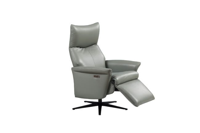 lavish_ Southport gray Leandro Electric Reclining Accent Chair - Steel with extended footrest.