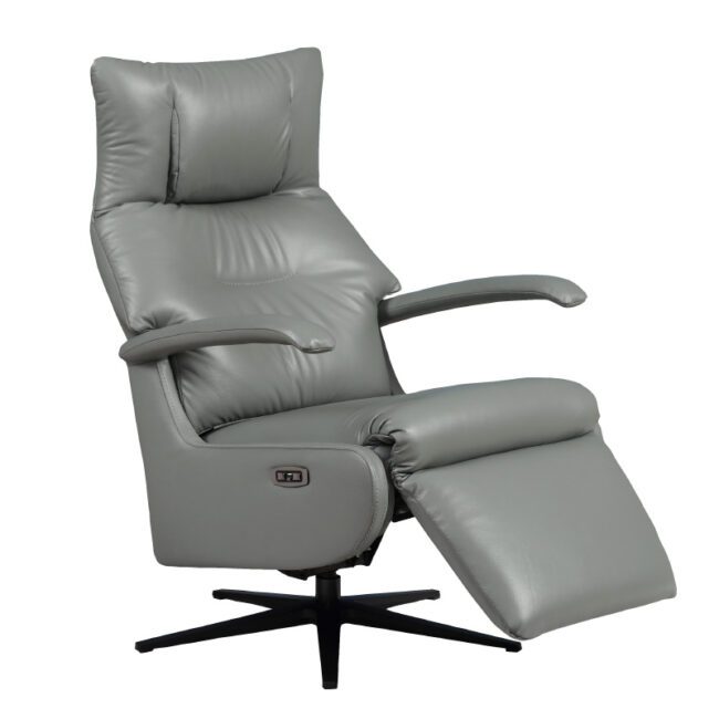 lavish_ A Luca Electric Reclining Accent Chair - Steel with an extended footrest and a remote control on the side, perfect for your Southport home decor furniture collection.