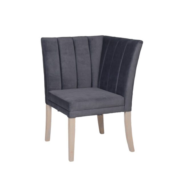 lavish_ Modern dark grey upholstered Valent Corner Section of Bench 680 with high backrest and light wooden legs.