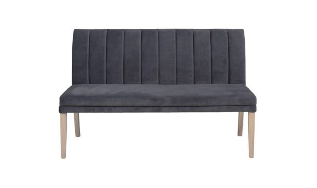 lavish_ Modern dark gray upholstered Valent Long Bench 1520 with backrest and wooden legs.