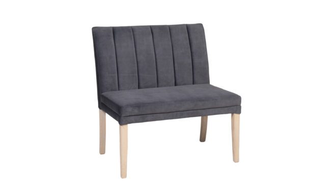 lavish_ Modern dark grey upholstered Valent Short Bench, a perfect piece of furniture for home decor, featuring vertical stitching and light wooden legs.
