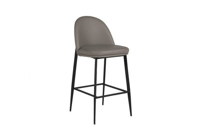 lavish_ A gray upholstered Valent bar stool leather with black metal legs.