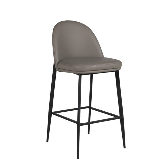 lavish_ A gray upholstered Valent bar stool leather with black metal legs.