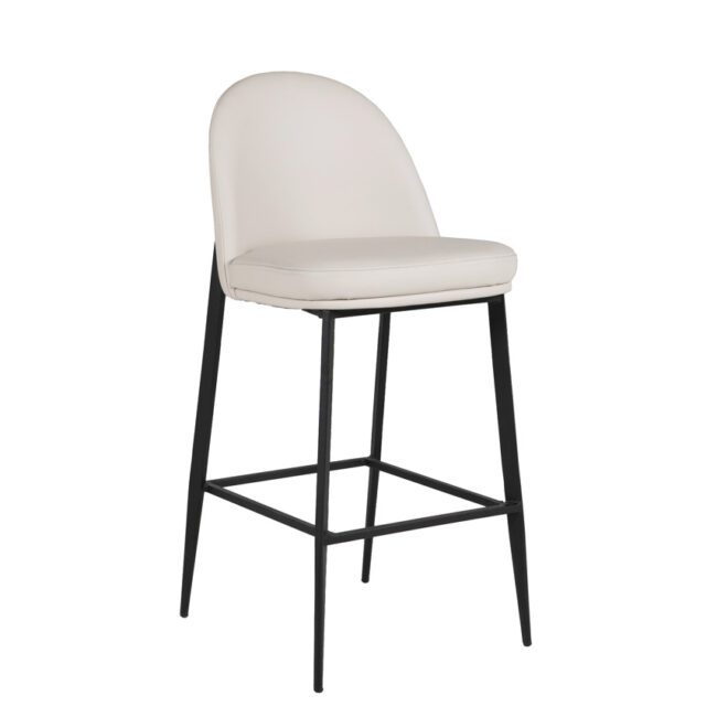 lavish_ Valent Bar Stool Leather - Taupe Cream, a perfect piece of furniture for home decor, with a white upholstered seat and black metal legs.