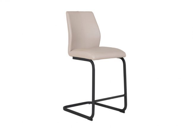 lavish_ Beige upholstered bar stool with black metal legs, perfect for Southport home decor.