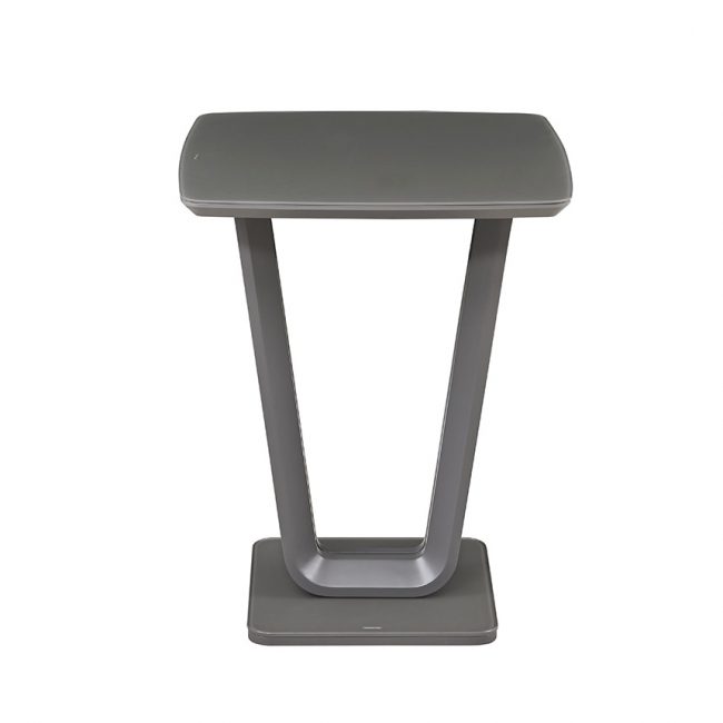 lavish_ A modern Lazzaro bar table with a graphite grey matt seat and a t-shaped base against a white background.
