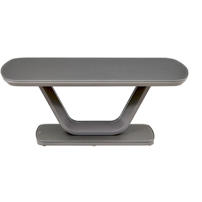 lavish_ Modern Lazzaro Coffee Table - Graphite Grey Matt with a unique v-shaped base, perfect for home decor, isolated on a white background.