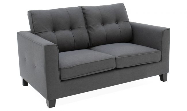 lavish_ A modern Astrid 2 Seater Sofa Charcoal with cushioned seats and backrest, perfect for southport home decor, on a white background.