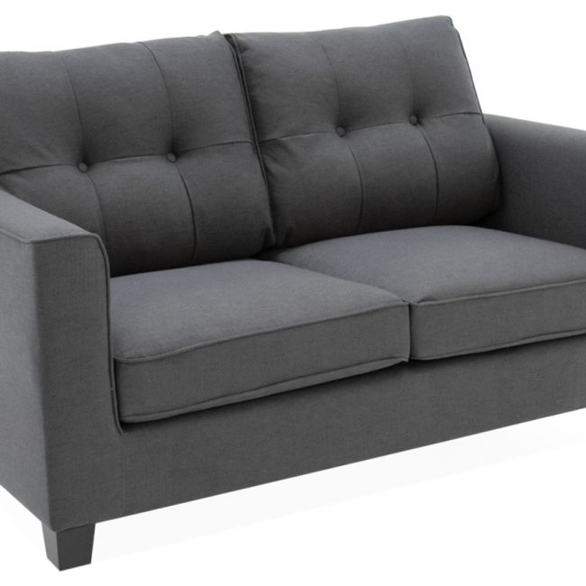lavish_ A modern Astrid 2 Seater Sofa Charcoal with cushioned seats and backrest, perfect for southport home decor, on a white background.