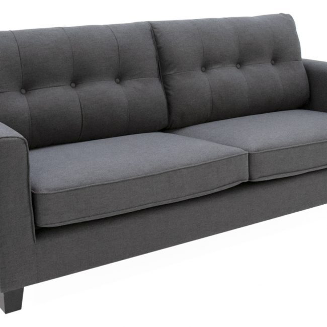 lavish_ A modern, Astrid 3 Seater Sofa Charcoal with a tufted backrest and black legs perfect for Southport home decor.