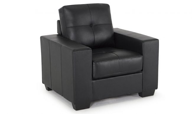 lavish_ A black leather armchair, perfect for home decor, isolated on a white background.