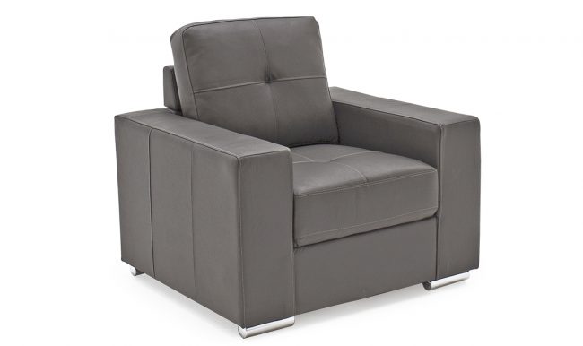 lavish_ Modern gray Southport armchair with metal legs isolated on a white background.
