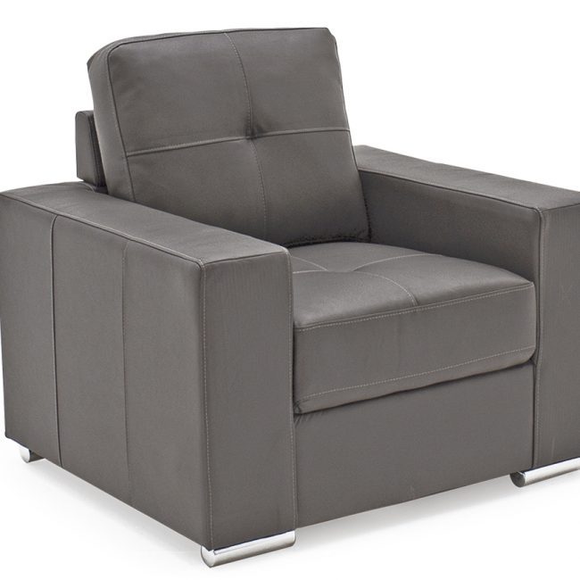 lavish_ Modern gray Southport armchair with metal legs isolated on a white background.