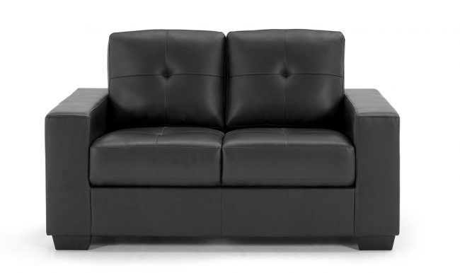 lavish_ Black leather two-seater sofa, perfect for home decor, isolated on a white background.