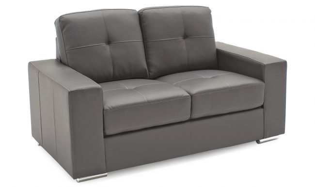 lavish_ Modern two-seater gray leather sofa, a perfect piece for home decor, on a white background.