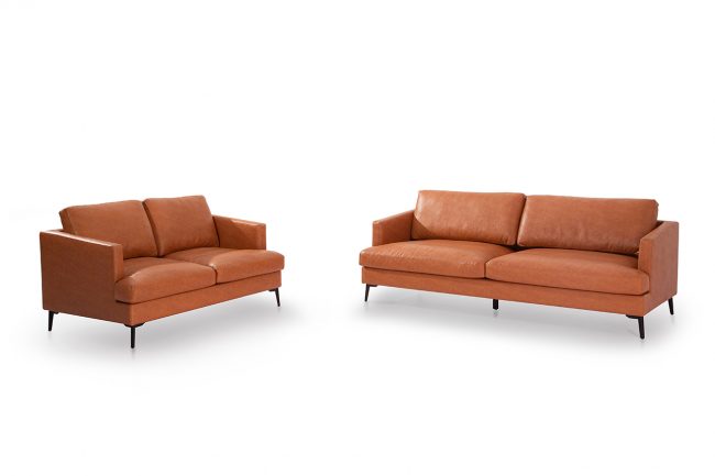 lavish_ Two Jasper 3 Seater Sofas in Tan with metal legs, ideal for interior design, isolated on white background.