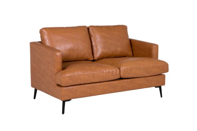 lavish_ Jasper 2 Seater Sofa Tan with metal legs on a white background, perfect for home decor.