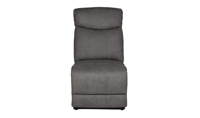 lavish_ A modern gray fabric Southport recliner chair isolated on a white background.