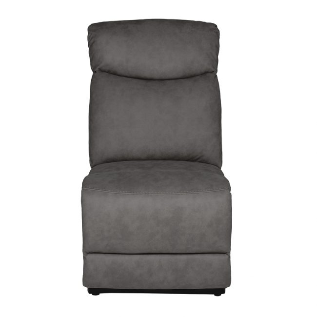 lavish_ A modern gray fabric Southport recliner chair isolated on a white background.