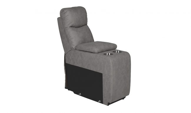 lavish_ Gray recliner chair with built-in cup holder perfect for home decor, on a white background.