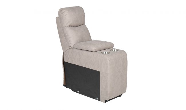 lavish_ Modern recliner chair with built-in cup holder, upholstered in beige fabric, perfect for Southport home decor.