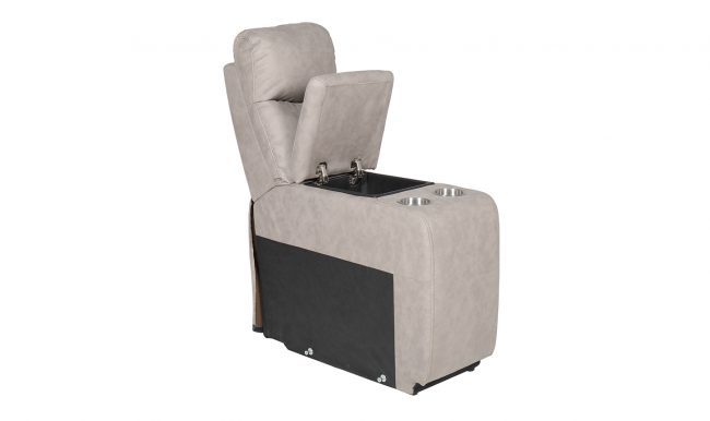 lavish_ Recliner chair with built-in storage and cup holders, perfect for home decor, isolated on a white background.
