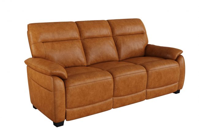 lavish_ Three-seater tan leather sofa, a perfect piece of Nerano furniture, on a white background.