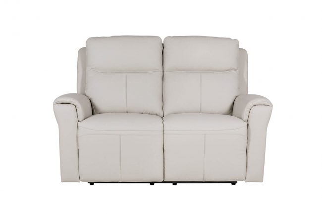lavish_ White two-seater upholstered recliner sofa, perfect for Southport interior design, isolated on a white background.