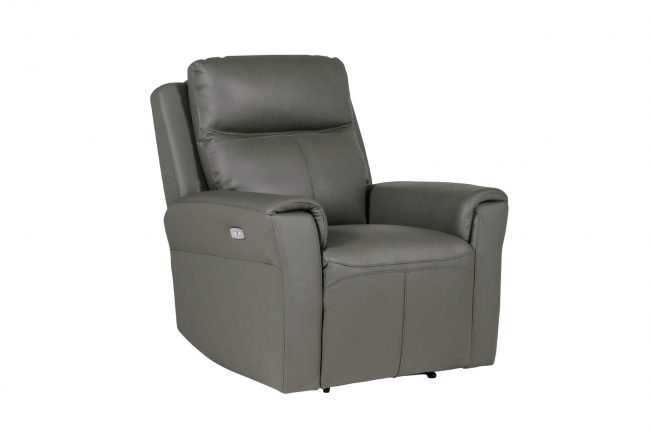lavish_ Gray leather recliner chair against a white background, perfect for Southport interiors.