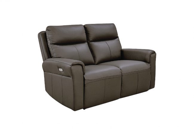 lavish_ Black leather loveseat recliner with a contemporary Southport interior design.
