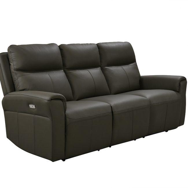 lavish_ A black leather recliner sofa with a built-in cup holder on an isolated white background, perfect for interior design and home decor.