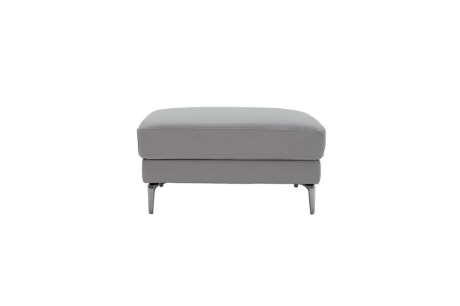 lavish_ Gray upholstered ottoman, a perfect piece for Southport interior design themes, on a white background.
