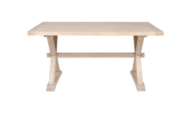 lavish_ Valent Dining Table- Natural - 1600 with a trestle base, perfect for Southport home decor, isolated on a white background.