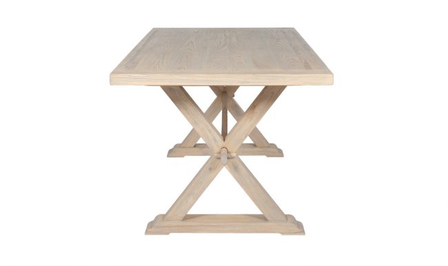 lavish_ Valent Dining Table- Natural - 1600 with crossed legs design on a white background.
