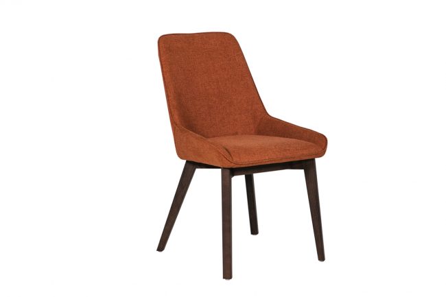 lavish_ Axton Dining Chair - Rust upholstered dining chair with dark wooden legs.