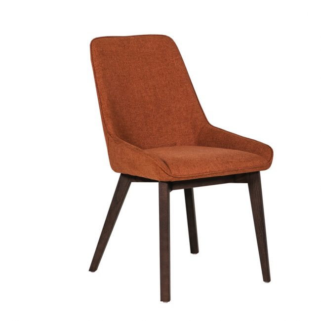 lavish_ Axton Dining Chair - Rust upholstered dining chair with dark wooden legs.