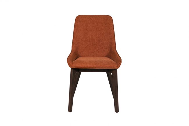 lavish_ A modern Axton Dining Chair - Rust with dark wooden legs.