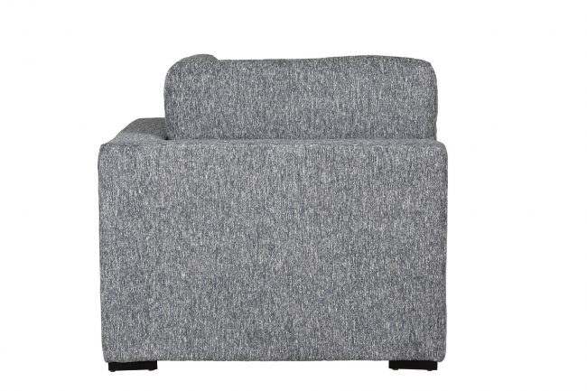 lavish_ A single gray upholstered armchair isolated on a white background.